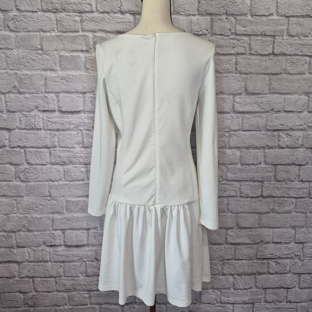 Reiss Agnes Off White Cream Drop Waist Knit Mini Dress Long Sleeve Shift Size 6 - Picture 6 of 13